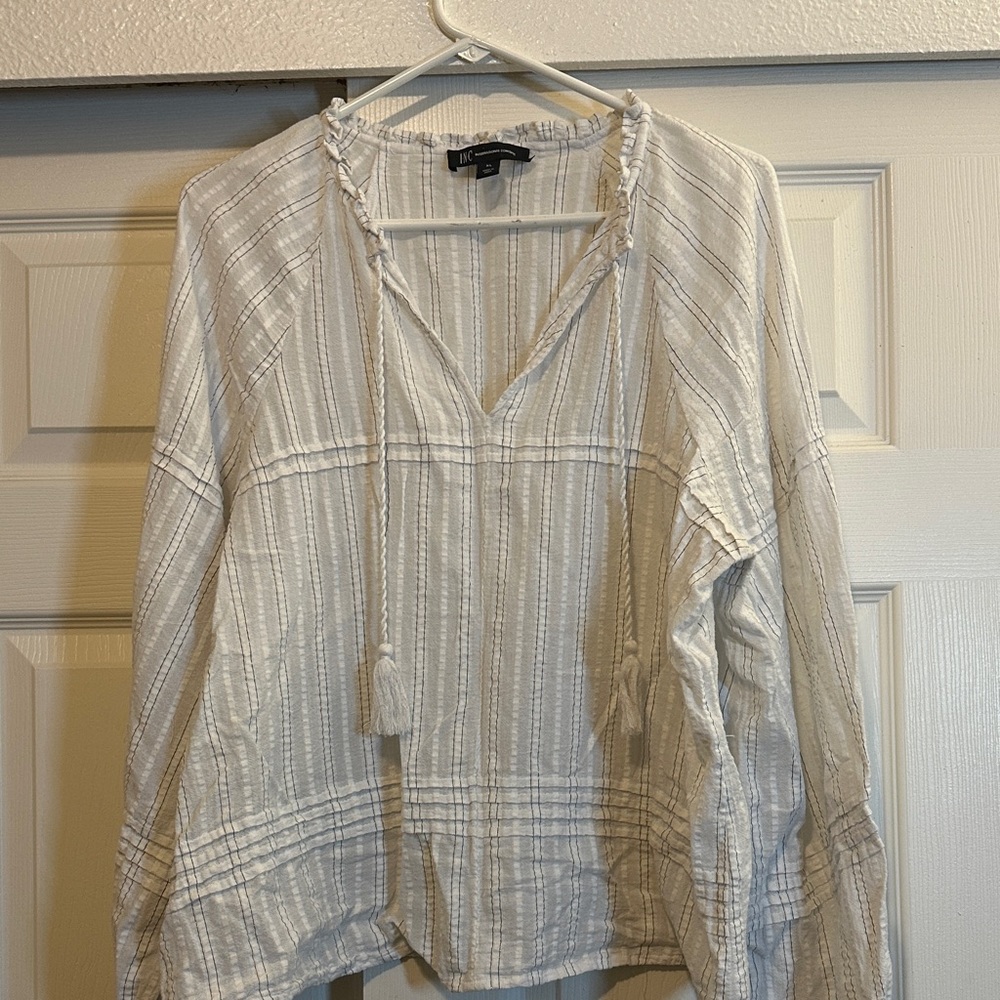 INC International Concepts Cream Striped Blouse